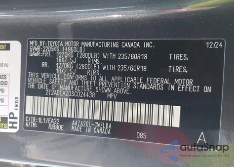 2025 Lexus Nx 250 from USA, damaged, VIN 2T2ADCAZ0SC024438